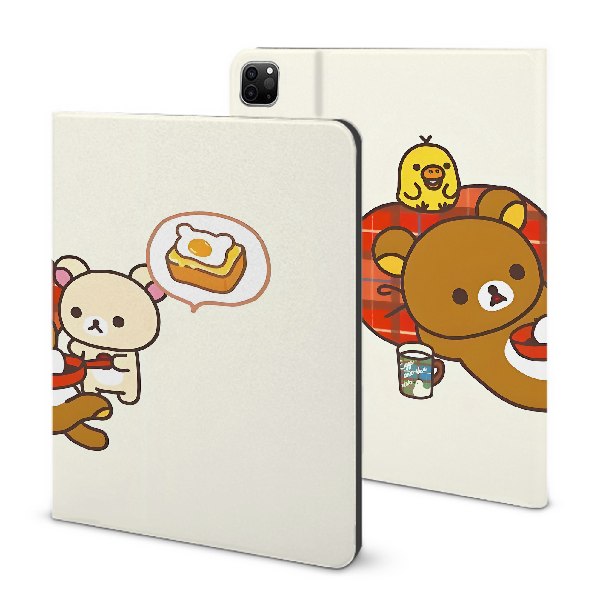 （画像用） リラックマ リラックマ キイロイトリ Rilakkuma Korilakkuma Kiiroitori IPad ケース ブック型 PUレザー TPU 耐衝撃 軽量 薄型 ペン収納なし 全面保護 IPad 各モデル対応